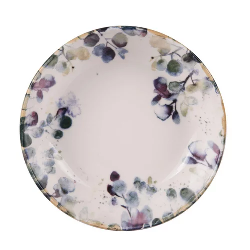 Pour vos projets:Assiette à pâtes coloris blanc en grès Garden flora - Ø 22 cm