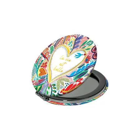 Maison & extérieur:Miroir de poche la vie est belle coloris multicolore Cartes d'Art - Ø 7,5 cm
