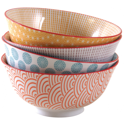 Bol en porcelaine motifs colorés (Lot de 4) (640 ml)