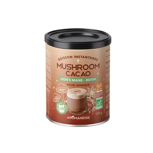 Solution maison：Boisson instantanée Mushroom cacao bio Lion’s mane Aromandise - 170 g