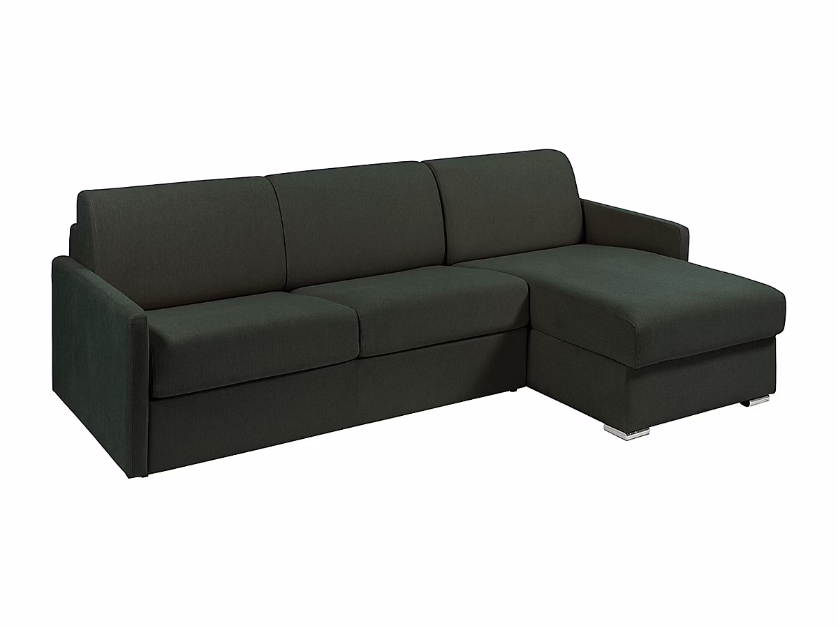 Canapé d'angle convertible express et réversible en tissu texturé vert sapin – Couchage 160 cm, Matelas 14 cm, CALIFE