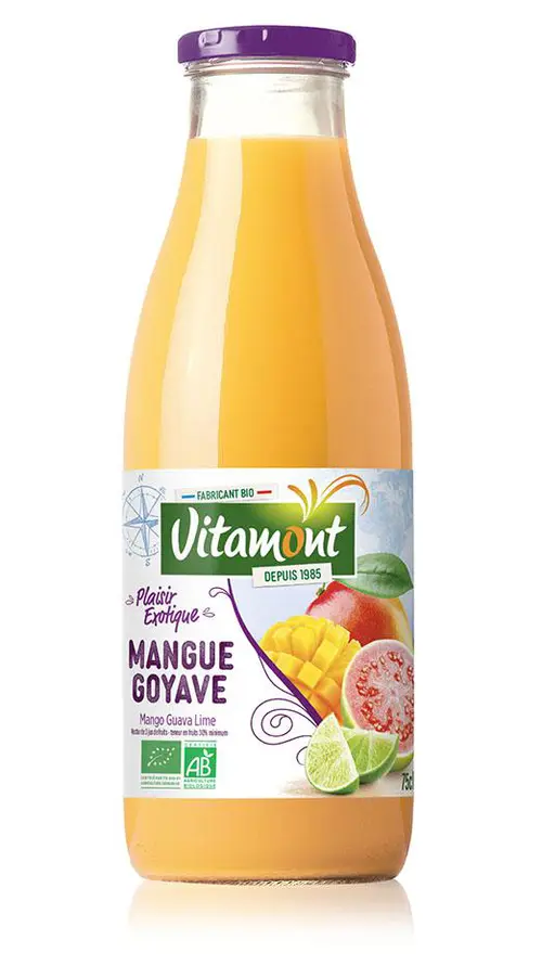 Facile extérieur：Nectar bio mangue goyave et citron vert Vitamont – 75 cl