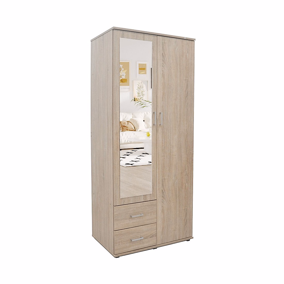 Armoire penderie – Armoire TOM 2 portes Chene Sonoma Avec miroir L80 x H185 cm