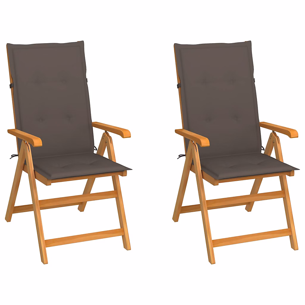 Chaises pliantes (lot de 2) avec coussins taupe – en bois de teck massif vidaXL