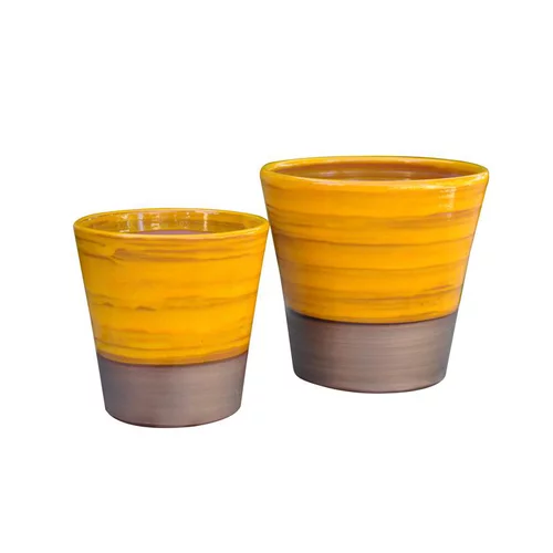 Pour vos jardins:Pot en terre émaillée jaune Ibiza Sunshine Les poteries d’Albi Odyssée - Ø 23 x H 21 cm