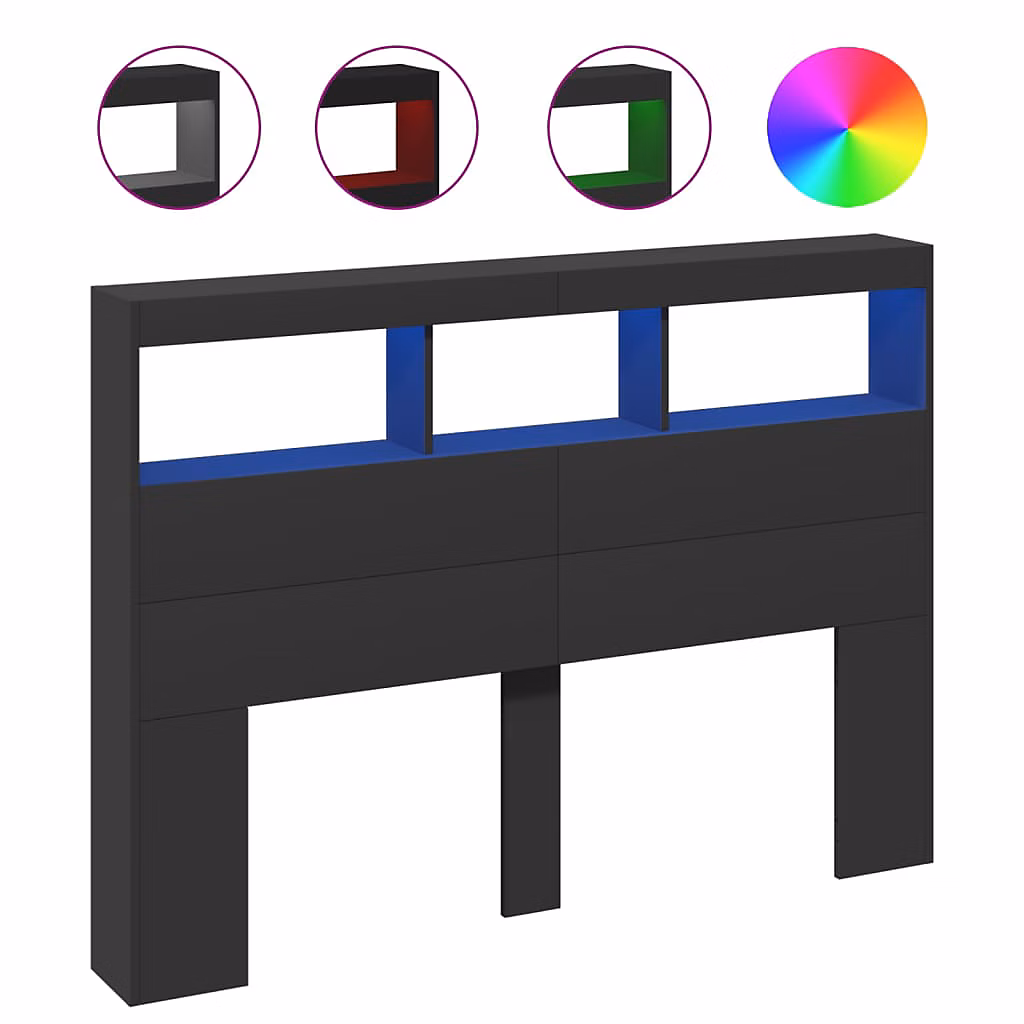 Armoire tête de lit avec LED noir 140 × 17 × 102 cm vidaXL