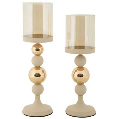 Bougeoir en métal Glazed (Lot de 2) (Crème et doré)