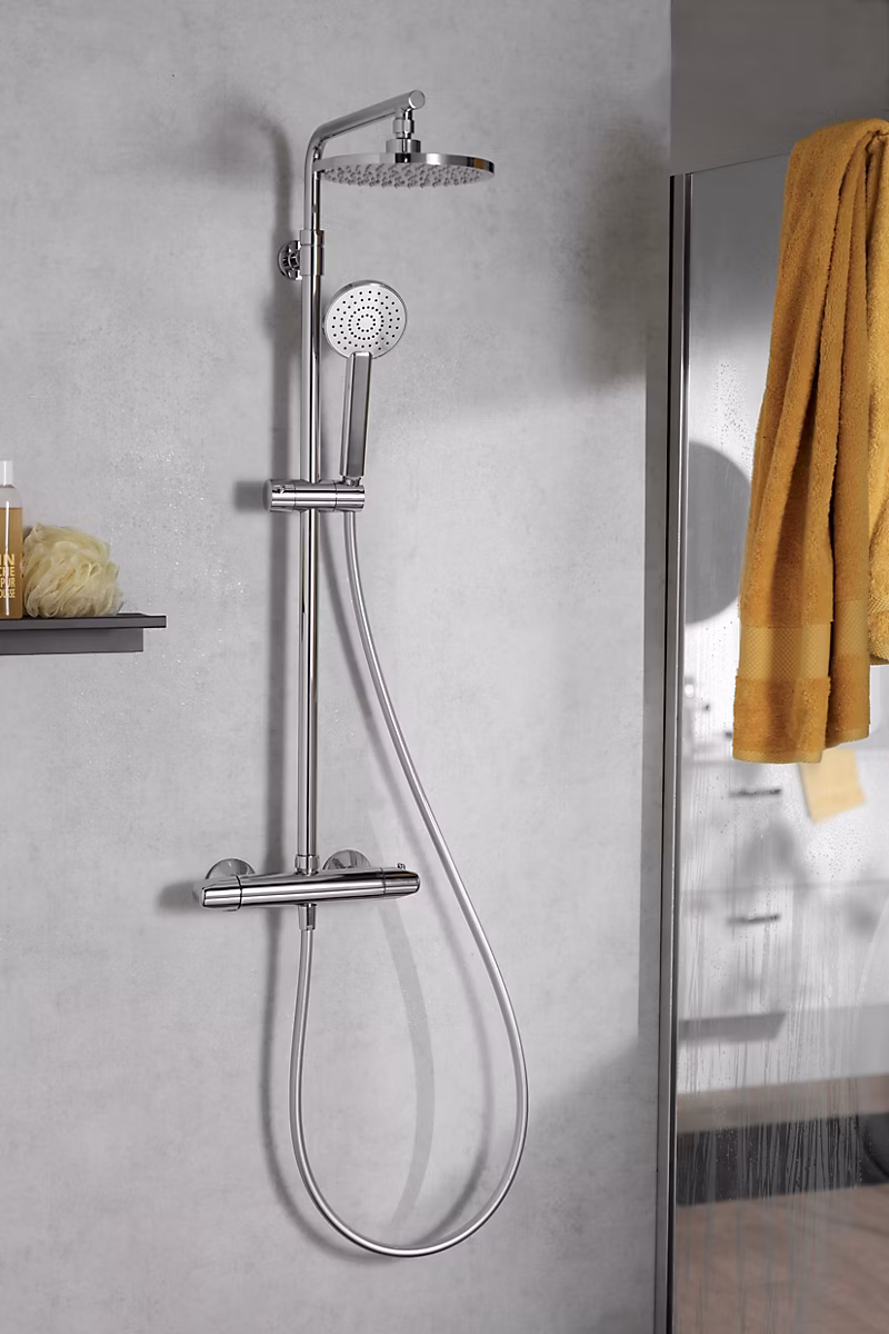 Colonne de douche thermostatique avec pommeau + douchette 1 jet + flexible + barre réglable – chromé, Jacob Delafon Marcel