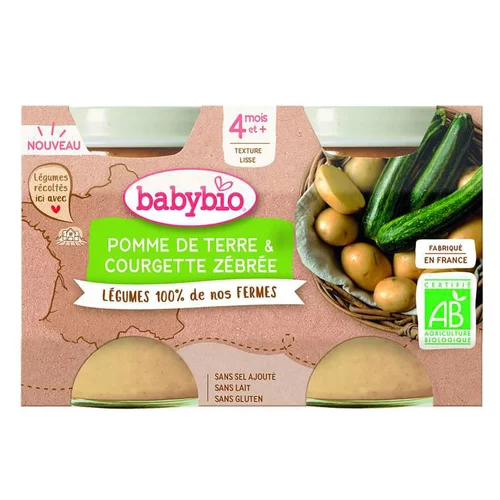 Jardin et équipement:Petits pots pour bébé dès 4 mois pomme de terres et courgette zébrée Babybio Légumes de nos fermes – 2 x 130 g