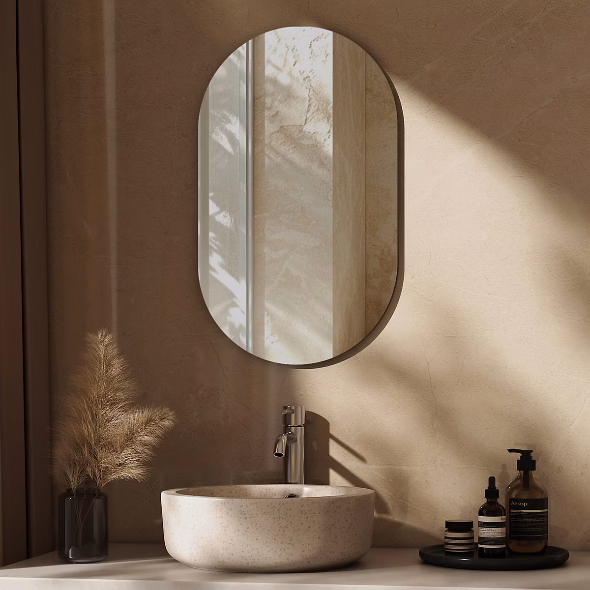 EMKE Miroir ovale mural 40 × 70 cm – surface sans cuivre, anti-explosion, déco murale salle de bain, salon ou chambre