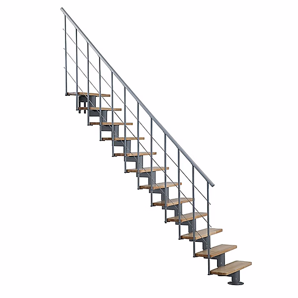 Escalier droit 9 marches – Hauteur à franchir 2.04 à 2.40m- Largeur 80cm, Structure grise et marche hêtre, COMFO80/I/GB-9