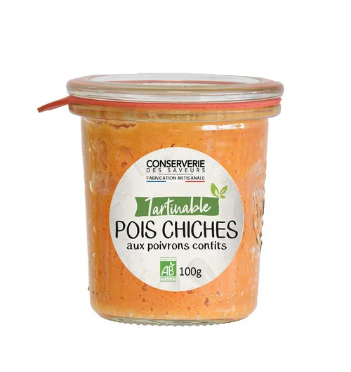 Un choix malin pour le jardin:Tartinable de pois chiches aux poivrons confits bio Conserverie des saveurs - 100 g