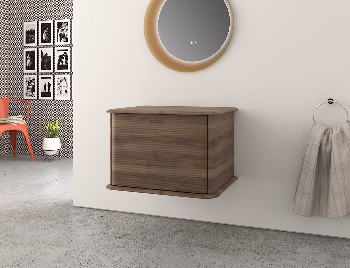 Meuble sous vasque suspendu avec plan de toilette l.61 cm | effet noyer – Idra