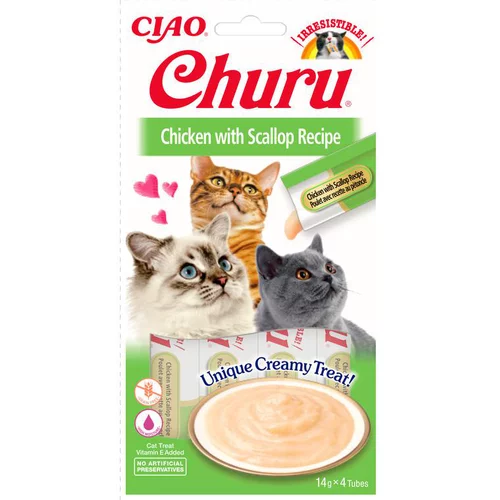 Pour vivre dehors：Friandises liquides pour chat poulet/pétoncle Inaba churu - 4 x 14 g