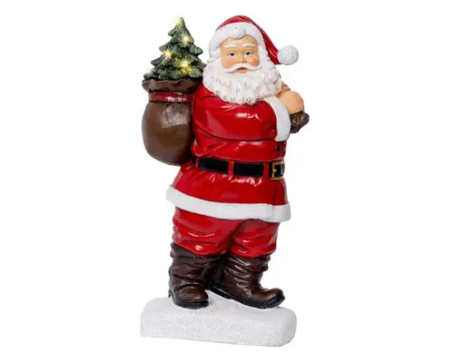 Jardin plaisir:Père Noël avec hotte en résine rouge à micro LED blanc chaud - 9 x 19,5 x 31,5 cm