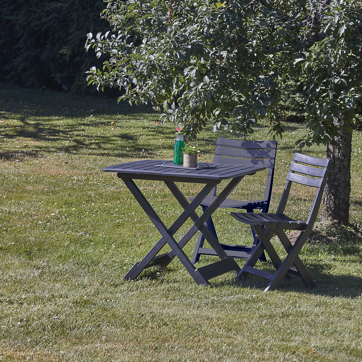 Ensemble table et chaises pliantes (80 × 72 × 70 cm – Gris anthracite)