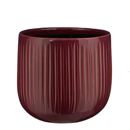 Pratique extérieur:Pot rond cannelé coloris violet Pablo - 19 x Ø 21 cm