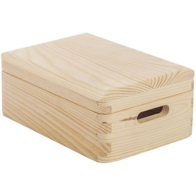 Boîte de rangement en pin massif avec couvercle (Taille 1)