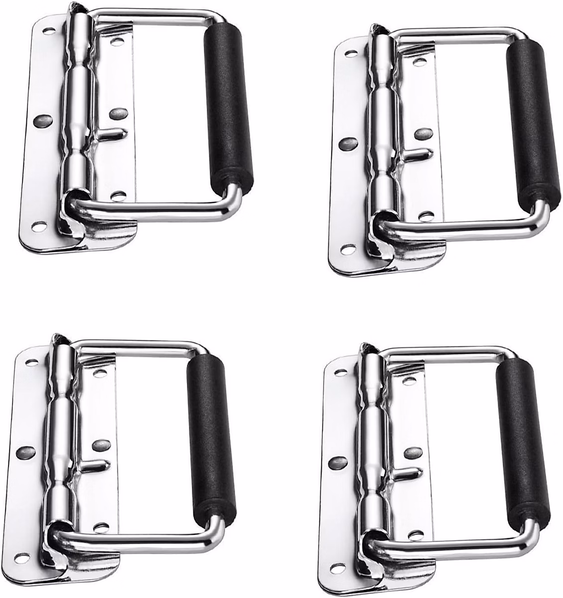 4 poignées de caisse pliantes – poignée à ressort, poignée de valise, flight case, boîte à outils (argent, 110 mm)