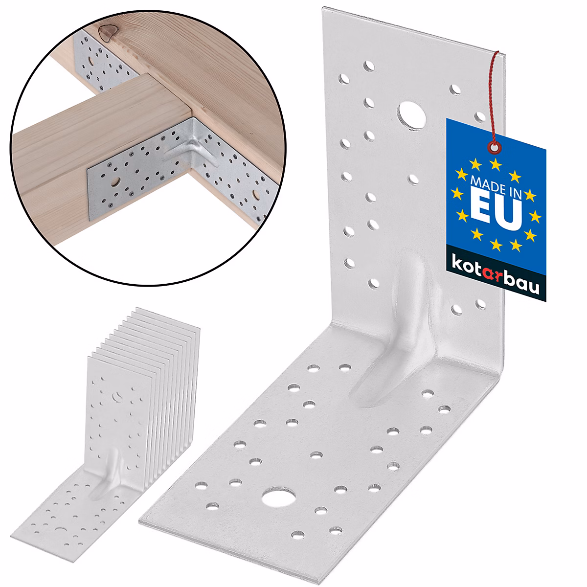 Équerre de fixation KOTARBAU – acier galvanisé, 150 × 150 × 80 mm, argent, renfort d'angle métal, 90 degrés, lot de 12 pièces