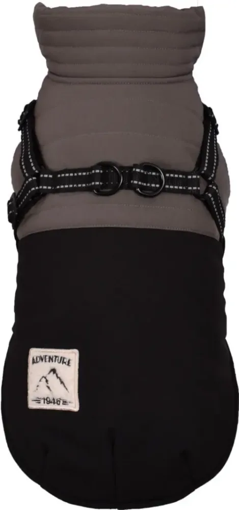 Jardin maison：Manteau pour chien coloris noir avec harnais et sangle réfléchissante Bobby Tour - Taille 34S