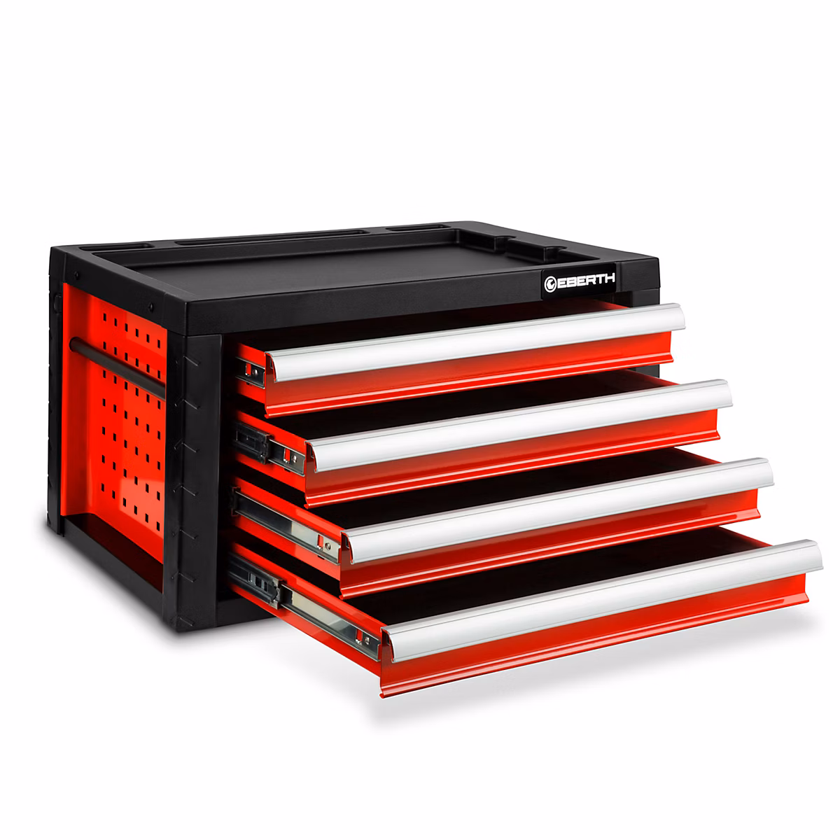 EBERTH Caisse à outils vide – armoire à outils métallique avec 4 tiroirs, verrouillable avec 2 clés, revêtement par poudre rouge