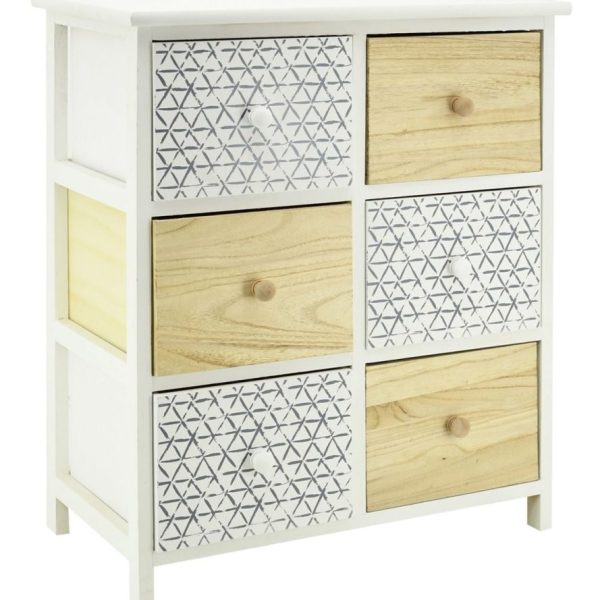 Commode en bois teinté blanc et naturel (6 tiroirs)