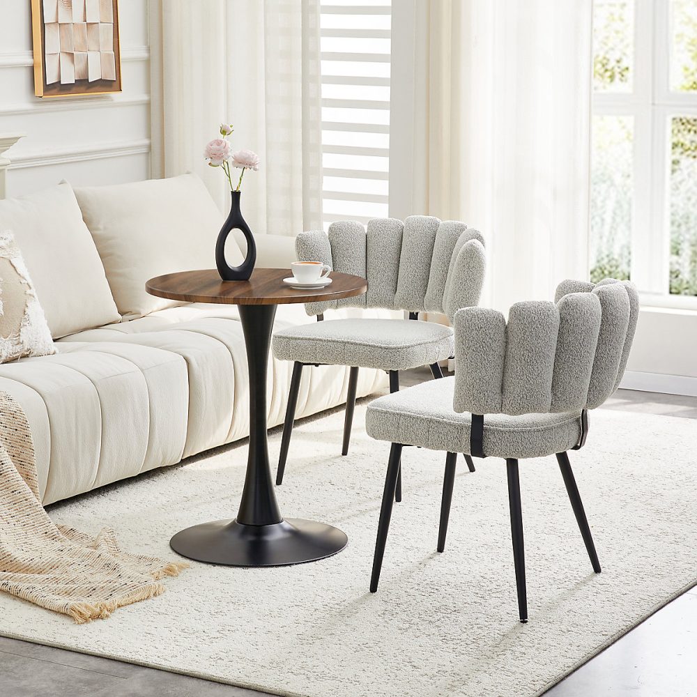Ensemble table et chaise – Ensemble table ronde 60 cm noyer et noir avec 2 chaises gris clair