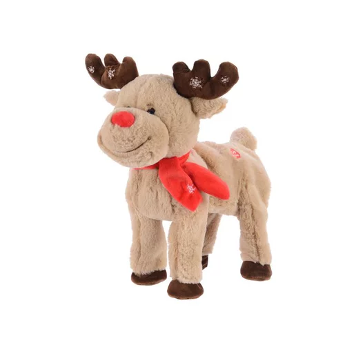Choix pratique：Peluche animée en polyester coloris beige renne de Noël – H 28 cm
