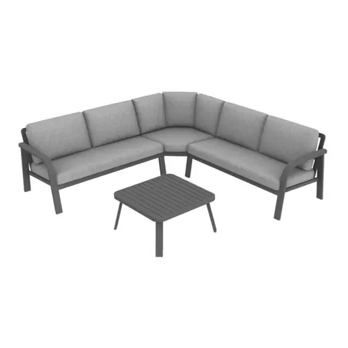 Nature pour le jardin:Salon de jardin d'angle en aluminium coloris anthracite Grasse - 2 éléments (grand canapé d'angle et table basse)