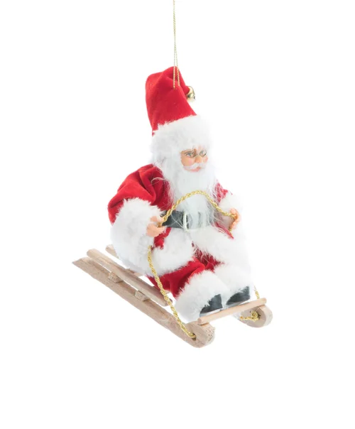 Choix pratique:Père Noël traditionnel en tissu rouge et vert sur luge - 18 cm