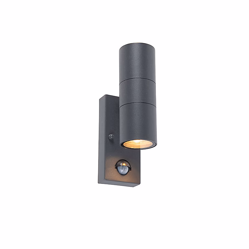 Applique murale extérieure anthracite avec détecteur de mouvement 2 lumières IP44 – Duo