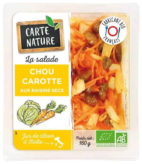 Solution nature：Salade Chou carottes et raisins secs Carte Nature - 160 g