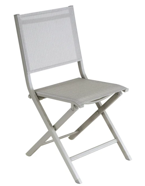 Parfait pour le jardin：Chaise pliante en aluminium et toile textylène couleur gris argile Max - 90 cm
