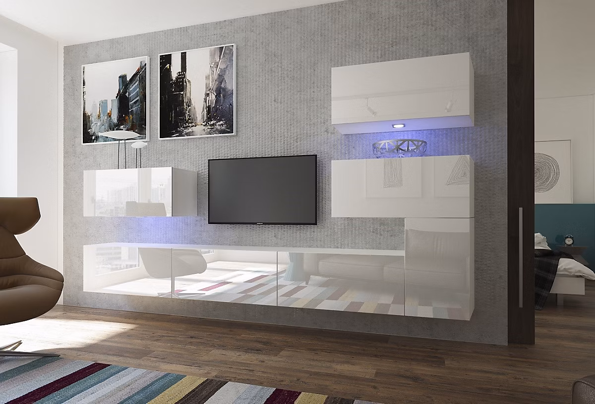 Ensemble meuble TV NEXT 123 AN123 | 17W – HG21 – 1A blanc brillant 286 cm