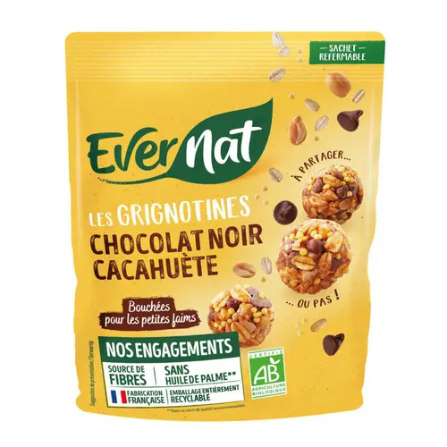 Pour votre confort au jardin:Encas bio Evernat Les Grignotines chocolat noir cacahuète - 120 g