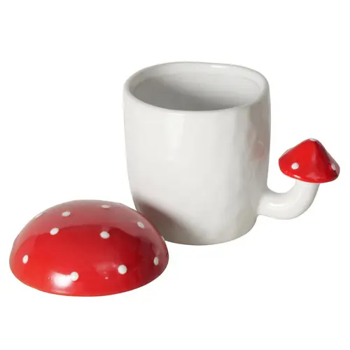 Pour vos moments au jardin：Tasse jumbo blanche en céramique avec champignons Funghi - Ø 9,5 x 13 cm