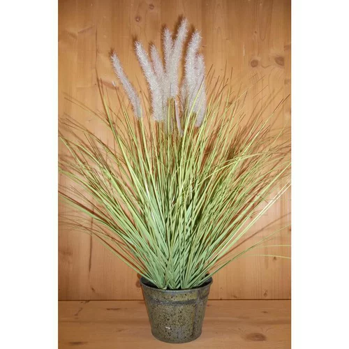 Simple pour le jardin:Graminée Jonc artificiel pot zinc 80x45,5x15 cm