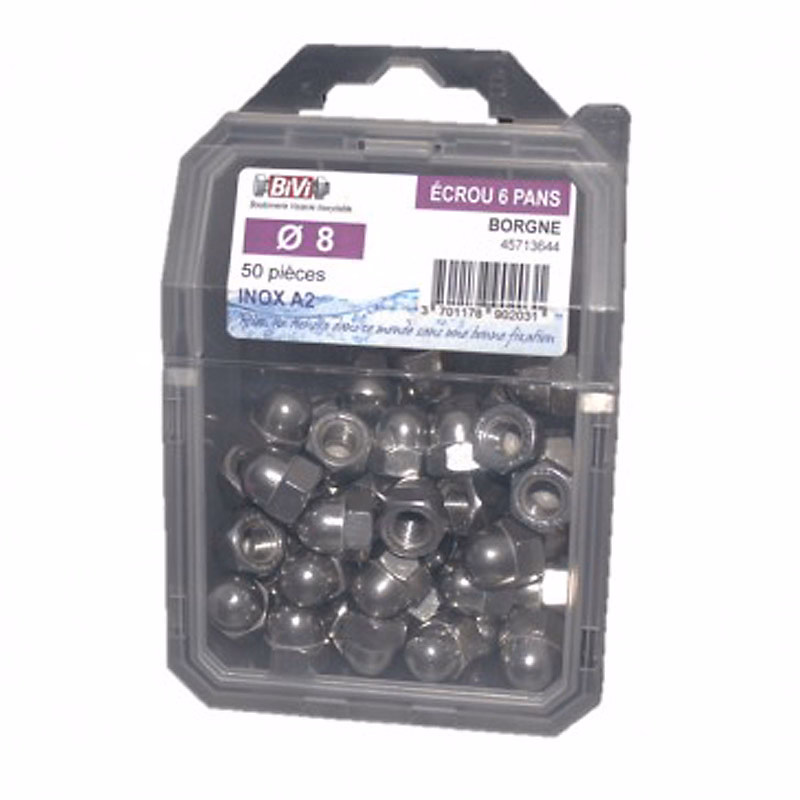 écrou borgne din 1587 inox a2 – coque de 25 pièces, diamètre 12 mm- vendu par 4