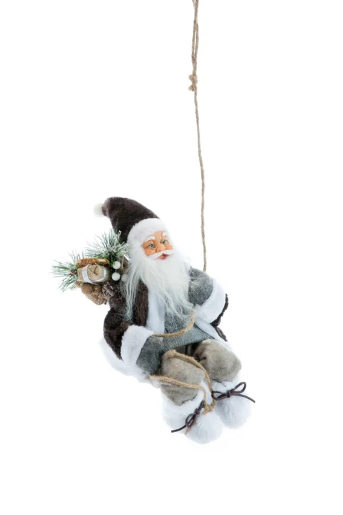 Parfait au jardin:Père Noël grimpeur en tissu brun/gris avec hotte - 30 cm