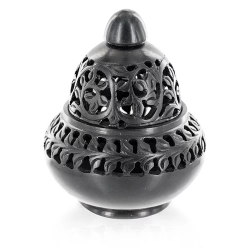 Qualité pour le jardin:Encensoir en pierre noire Venise - Ø 10 x H 12 cm