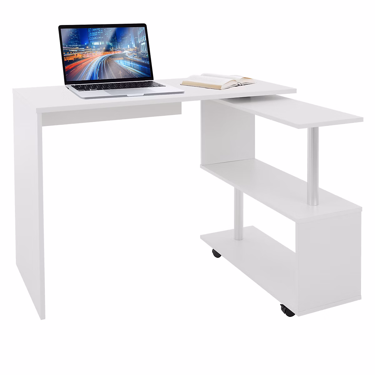 Bureau en angle blanc table de travail pivotant bureau informatique pour PC – Réf. TEZKFQQMA3132719528