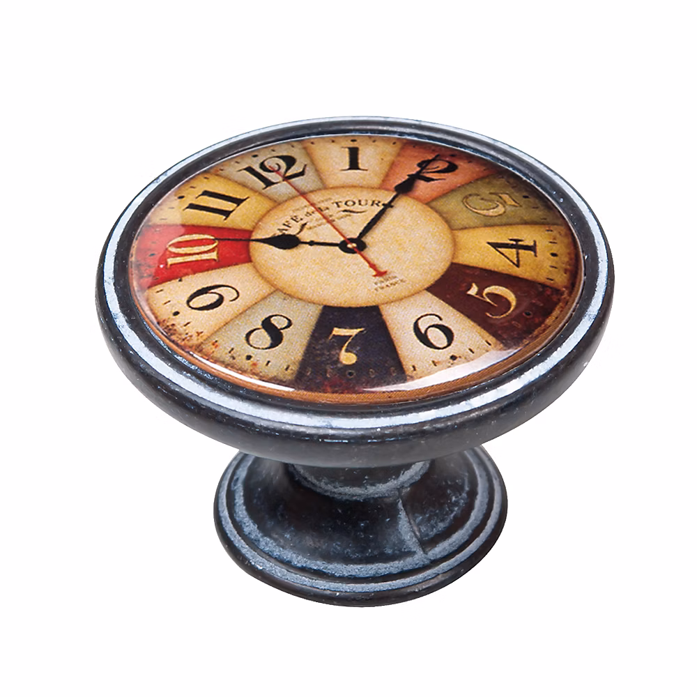 Bouton de meuble zamac diamètre 37 mm oxydé décapé horloge couleurs lot de 12 piéces – Réf. ZGMDYHYMA6786511611