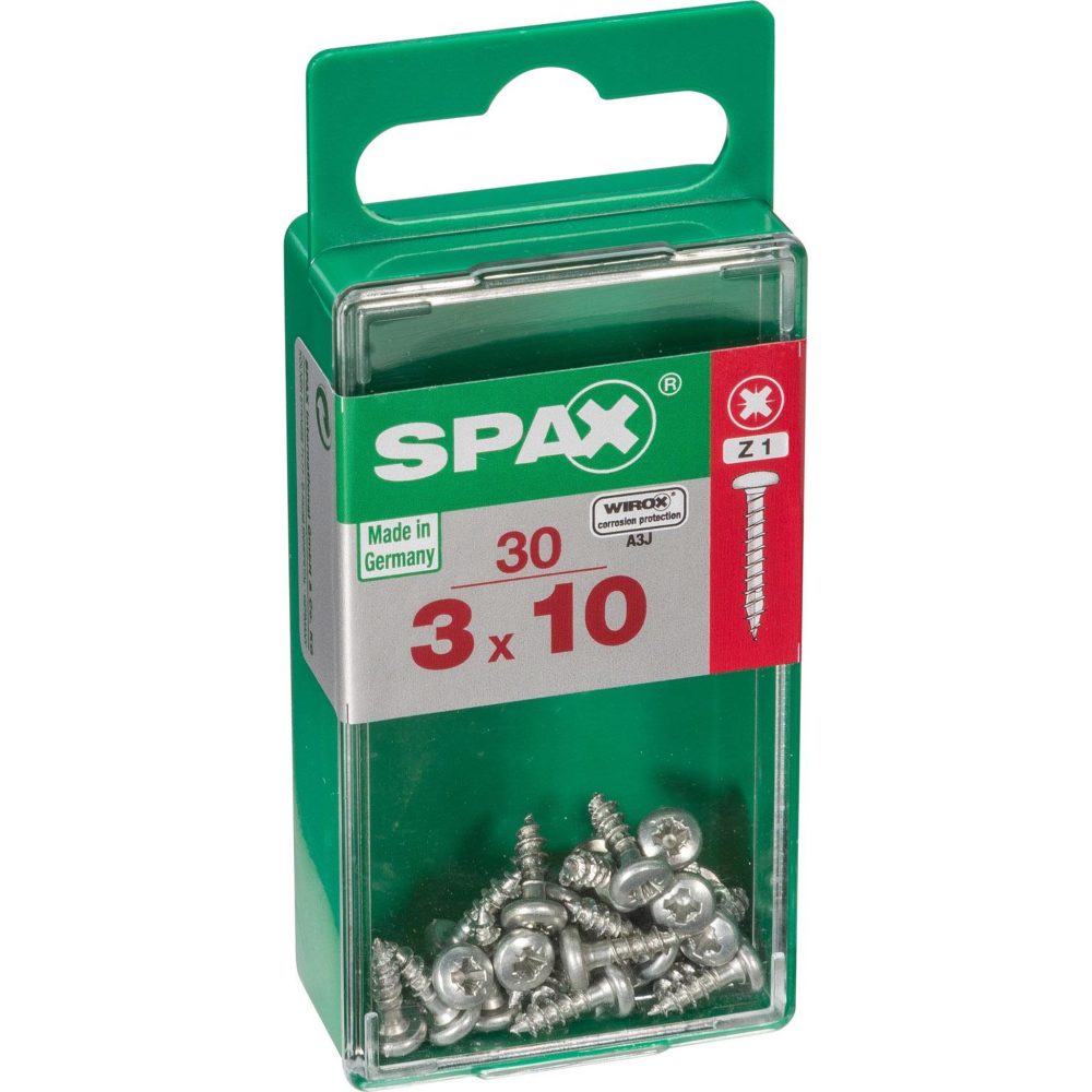 CENTRALE BRICO Lot de 30 vis acier tête cylindrique bombée SPAX, Diam.3 mm x L.10 mm