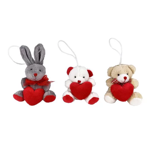 Pour vos espaces verts：Suspension lapin en peluche avec cœurs - 8 cm