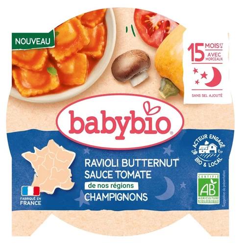 Vie dehors：Ravioli butternut sauce tomates et champignons Baby bio - 190 g