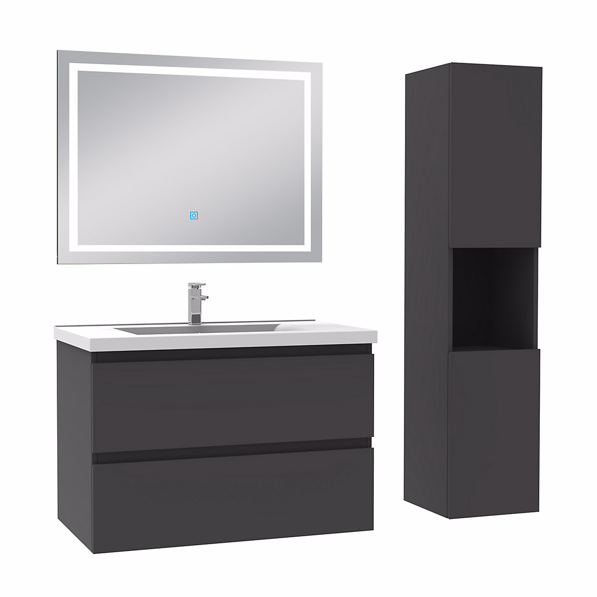 Ensemble meuble salle de Bain 80cm avec colonne et miroir 3 couleurs Anthracite – Réf. UPIHJHGRM1044488488