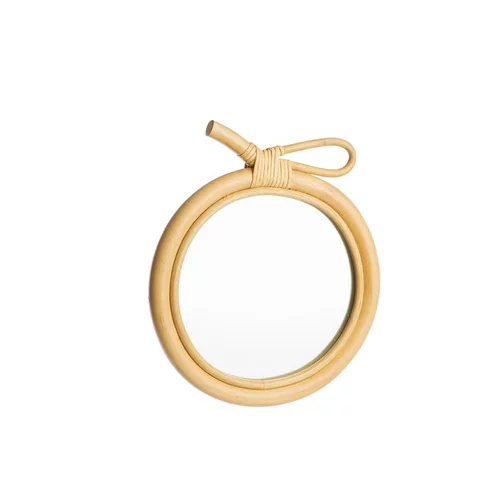 Pour mieux aménager votre jardin:Miroir rond pomme coloris bois en rotin - 33 x 30 x 3 cm