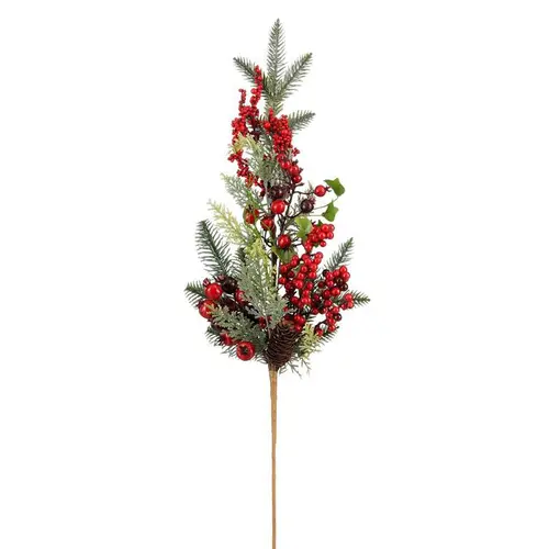 Extérieur confort:Branche artificielle de sapin et décoration rouge Norah - 73 x 13 cm