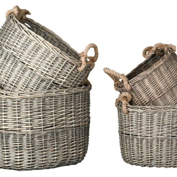 Corbeilles en osier gris et corde (Lot de 4)